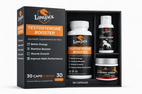 LongJack+ Ayurvedic 3-in-1 Performance Kit – Natural Stamina, Taqat Aur Vitality Booster (Capsule + Oil + Cream)